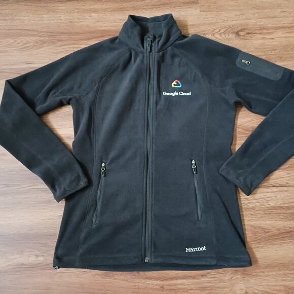 Marmot Women's Medium Fleece Jacket Black Full Zip Pockets Google Cloud Polartec - Picture 1 of 8